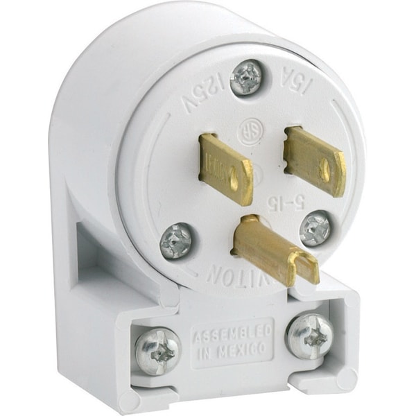Eaton Wiring Devices Leviton Commercial PVC Angle Blade Plug 5-15P 18-12 AWG 2 Pole 3 Wire 020-515AN-00W - main
